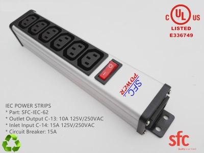China 6 Outlet Flat Plug Power Strip Metal PDU With Overload Protector IEC Approved for sale