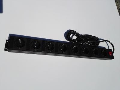 China Germany Black 8 Outlet Power Bar With Extra Long Cord / Aluminum Housing Schuko Plug for sale