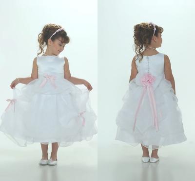 China Bateau Neck Organza Ankle Length Unique Flower Girl Dresses Pickups With Bow for sale