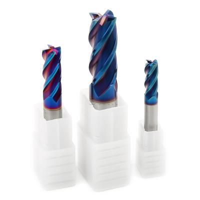 China 65 Degree 4 Flutes End Mill Nano Blue Coated 8mm End Mill Square for sale