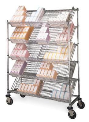 China 5 Layers Slant Tilt Show Room Commerical Angled Wire Shelving With Castors for sale