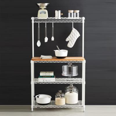 China Baker's Wire Metal Shelving Rack White Powder Coating Steel With Wooden Shelf for sale