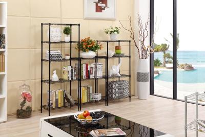 China OEM 5 Tier Metal Wire Storage Shelves Painted Bookshelf Height Adjustable Black for sale