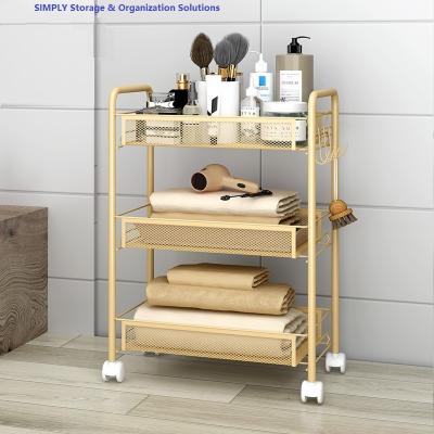 China Golden Kitchen Basket Movable Cart Home Wire Shelving Mobile Simple Assembly for sale