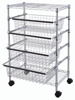 China SS304 Wire Utility Cart With 4 Adjustable Drawers & Wheels for Easier Mobility for sale