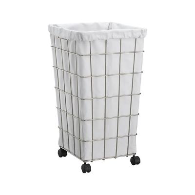 China Heavy Gauge Steel Lined Wire Laundry Basket Hamper with Wheels , Wire Bath Accessories for sale