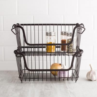 China Brown Pantry Stackable Colored Wire Storage Baskets Saving Space Under Sink for sale