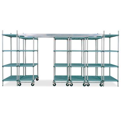 China 4 Adjustable Hygiene Polymer Overhead Head Track Shelving Unit For Pharmaceutical for sale
