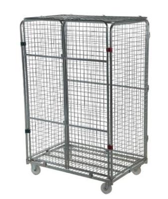 China Lockable Wire Mesh Roll Container With Wheels For Merchandises Storage for sale