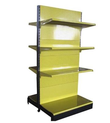 China Yellow Double Sided Gondola Shelving   ,  Pegboard Grocery Display Racks 4 Levels for sale