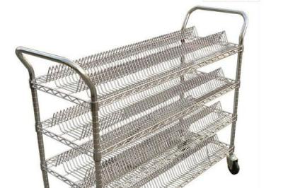 China Four Tier  Industrial Wire Shelving / Silver Steel Antistatic Warehouse Trolley for sale
