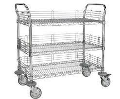 China 3 Tier Electrostatic Discharge Chrome Wire Shelving Trolley For ESD Industry for sale