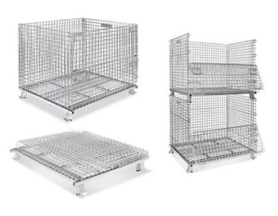China Stackable Collapsible Wire Mesh Containers / Logistics Wire Metal Pallet Cage for sale