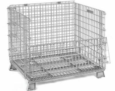 China Medium Duty 600lbs Collapsible Wire Container With Half Drop Gate Cold Galvanized Surface for sale