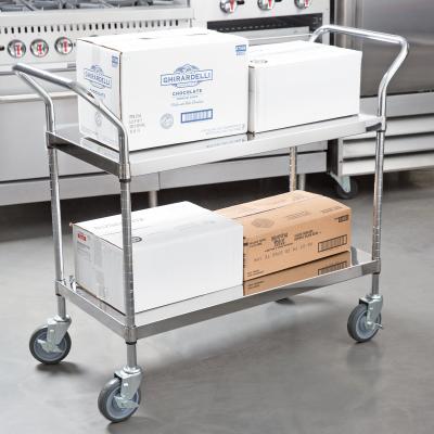 China Silver Color Stainless Steel Solid Metal Shelves Work Table Carts For Restaurant for sale
