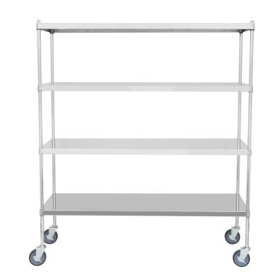 China 4 Tiers SS Flat Rack Commercial Wire Shelving Mobile Work Table For Medical / Hospital for sale