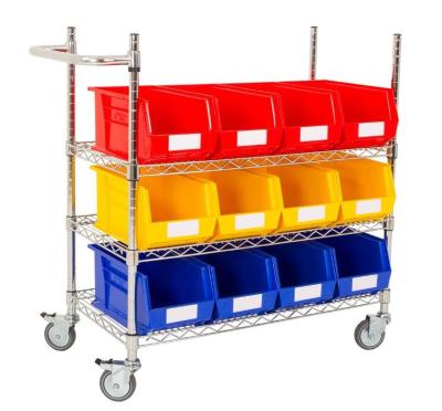 China Movable Industrial Wire Shelving With Plastic Storage Bins For Garages for sale