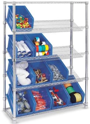 China Indoor Commercial Wire Shelving / Clear Plastic Storage Bin Slanted Chrome Wire Shelving Systems for sale
