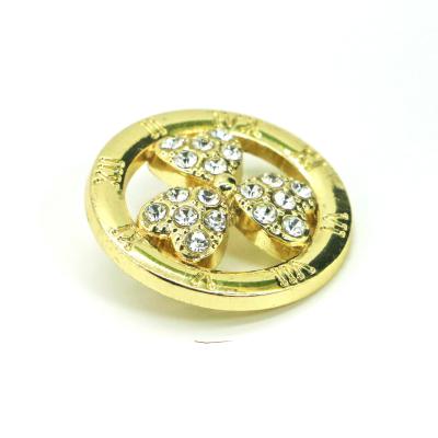 China Circular Fashion Pins And Brooches Golden Alloy Studded Diamond 2.5cm Size for sale