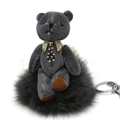 China 3D Bear Doll Key Ring Silver Reflective Cloth Material Filled Cotton 13cm Size for sale