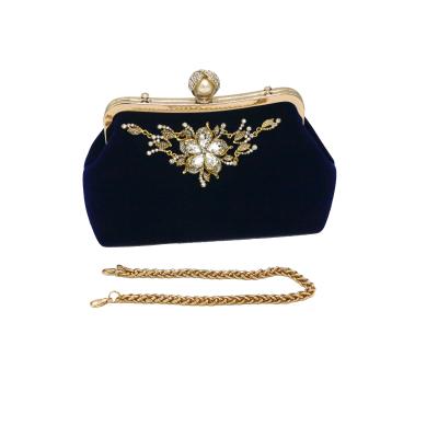 China Blue Suede Evening Clutch Handbag Inlaid Crystal Diamond 23cm×12cm×10cm for sale