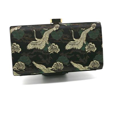 China Embroidered Fabric Evening Clutch Handbag Crane Pattern For Women ODM for sale