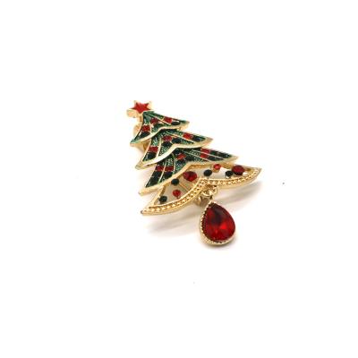 China Small Fashion Brooch Pin Christmas Tree Shape With White Crystal Diamond OEM for sale