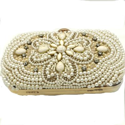 China Sewing Pearl Evening Clutch Handbag Purse Beige Fashion For Ladies Dinner for sale