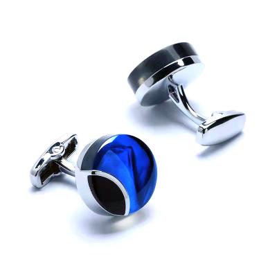 China Eco Men'S Diamond Cufflinks Copper Material Round Gem Blue Crystal for sale
