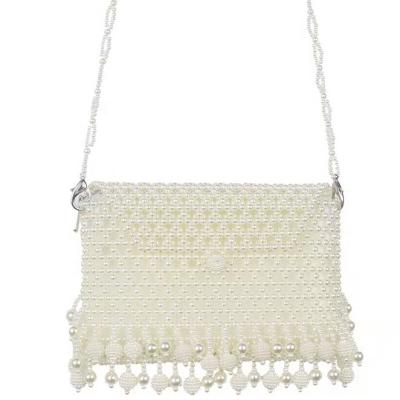 China Women 6mm Pearl Hand Bags , White Woven Bead Bag Hand weaving OEM for sale