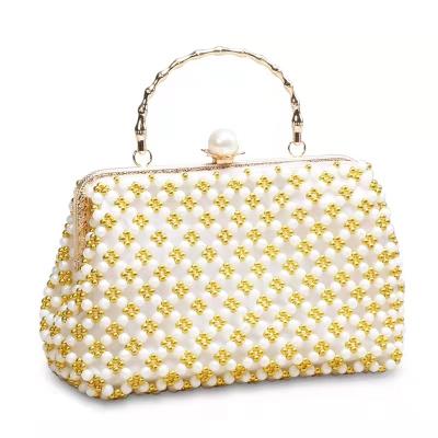 China Gold Pearl Beaded Evening Bags Hand Woven with Metal Wrist OEM ODM for sale