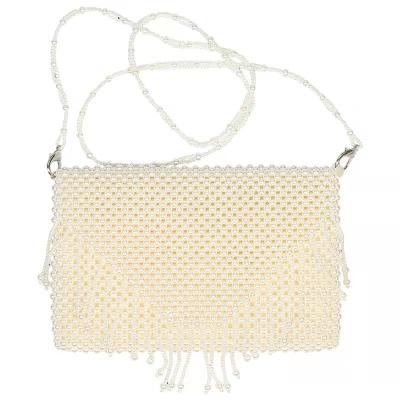China White Pearl Hand Bags Tassel Straddle Shoulder with 54 Cm Strap for sale