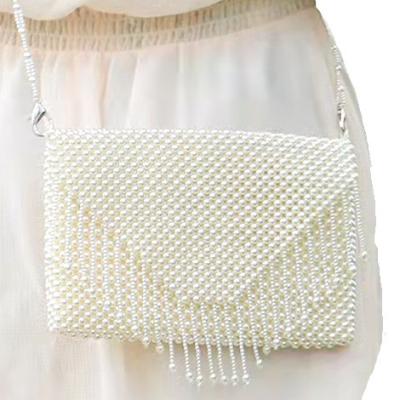 China 22cmx15cm White Pearl Hand Bags Tassel Straddle Shoulder With 54Cm Strap Te koop