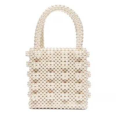 China White Pearl Beaded Handbag Acrylic flat bead Material 10cm height ODM for sale