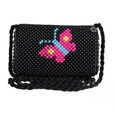 China Black Beaded Pearl Hand Bags Red Butterfly Pattern With Zipper 21cm length OEM for sale
