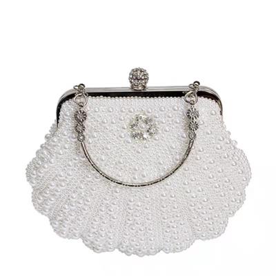 China White Shell Shape Pearl Hand Bags Hand Woven For Women 22cm length 18cm height for sale