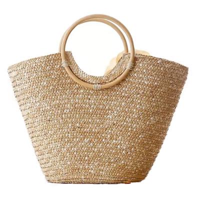 China Natural Straw Brown Crochet Bag With Wooden Handles OEM Te koop