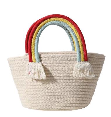 China Rainbow Cloud Cotton Woven Bag , Crochet Beach Bag for Seaside Holiday for sale