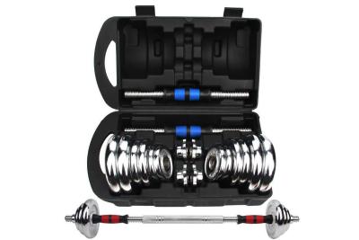 China 20kg Dumbbell Barbell Sets Adjustable Weight Lifting Chrome Painting With Plastic Box for sale