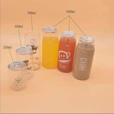 China 350ml Empty Pet Plastic Beverage Cans Transparent Soft Drink Jars With Easy Open Lid for sale