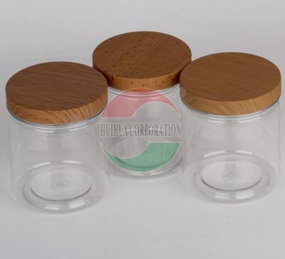 China Wooden Lid Silk Screen Clear Pet Jars for Beans , PET Plastic Jars for sale