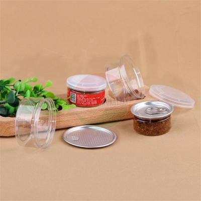 China Cbd Weed Easy Open Pull Ring Round Plastic Container Black Lid With Sticker for sale