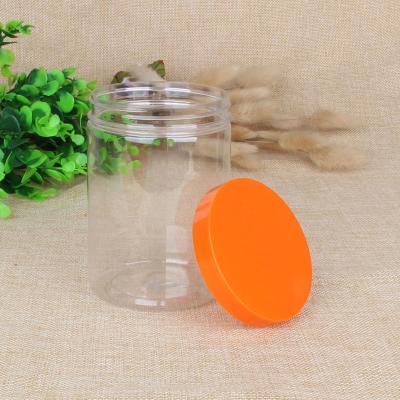 China PET Food Airtight Stash Clear Plastic Jar With Screw Cap 420ml 550ml for sale