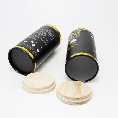 China Latas del papel del té que empaquetan capa de madera de la hoja de la tapa de la etiqueta negra dentro en venta