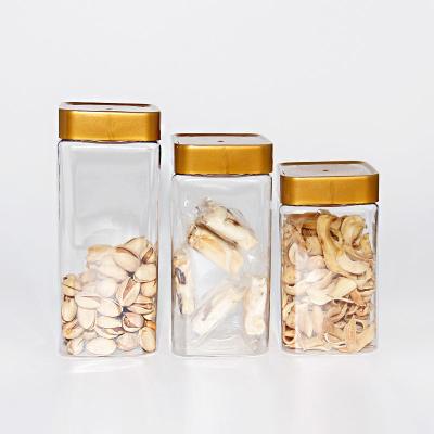 China Square Pet Material Transparent Food Storage Canister With PP Lid For Kitchen for sale