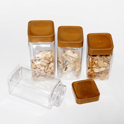China PET Clear Empty BPA Free Storage Containers Plastic Square Jar with Screw Lid for sale