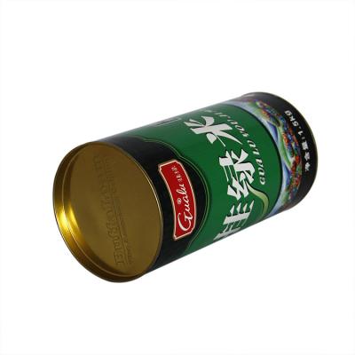 China Latas compuestas del papel verde ambiental de la cartulina con la tapa movible de oro de la lata para el arroz, té, comida secada en venta