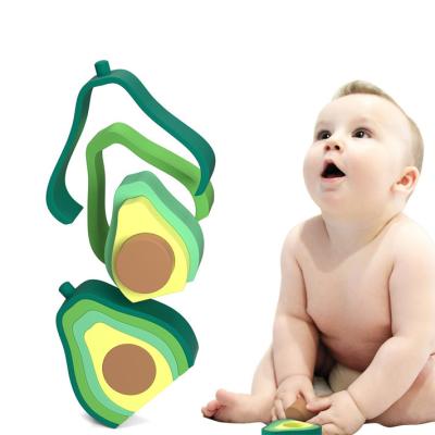 China Baby Building Play With  Avocado Shape Montessori Toys Silicone Stacking Blocks for sale