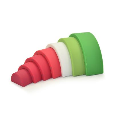 China BPA Free Toddlers Kids Stacker Silicone Stacking Toys Building Educational Watermelon Silicone Rainbow Blocks for sale