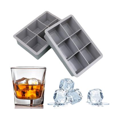 China Large 6 Cavity Silicone Tray For Whiskey Ice Cube Mold for sale